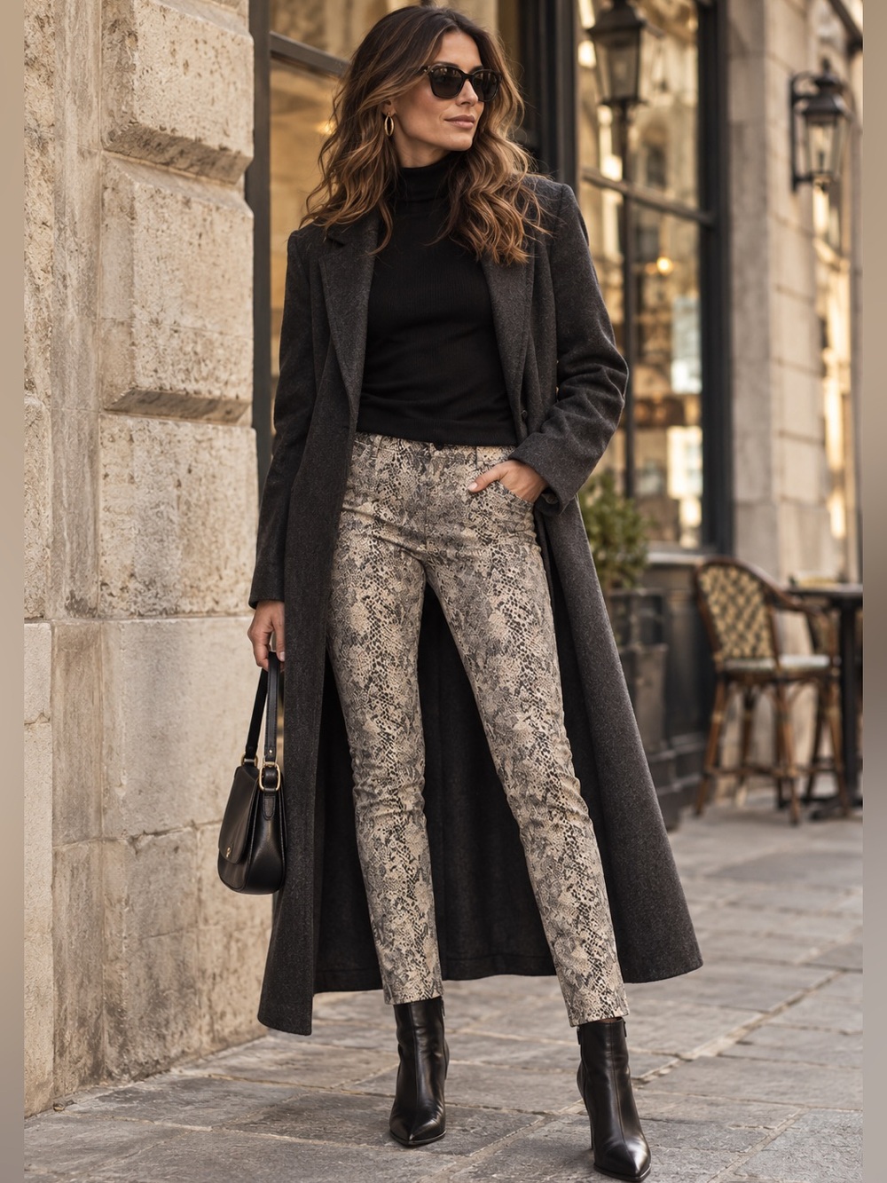 Philosophy‎ Neutral Snakeskin Faux Leather Skinny Pants S Edgy Minimalist Luxe